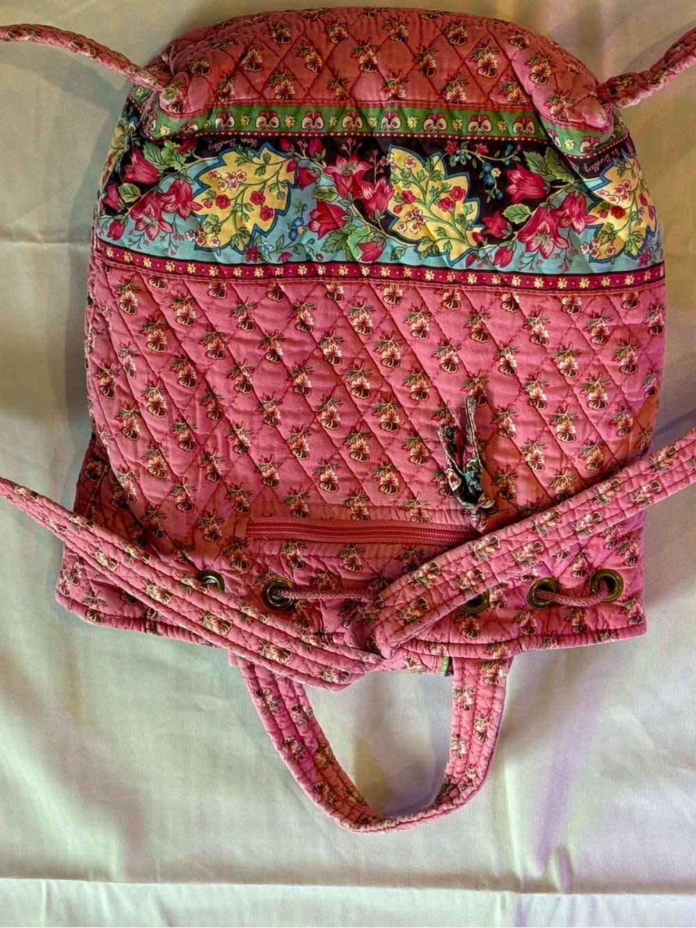 Rare Retired Vera Bradley Pink Pansy Mimi Backpack USA Made Quilted Drawstring - Picture 5 of 7